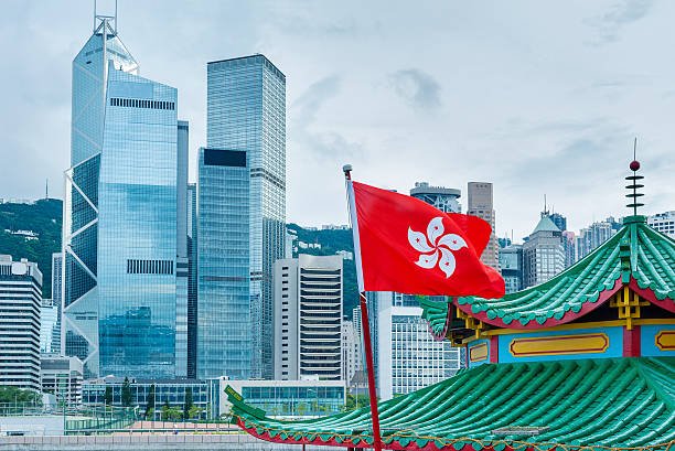 Hong Kong Flag with urban background